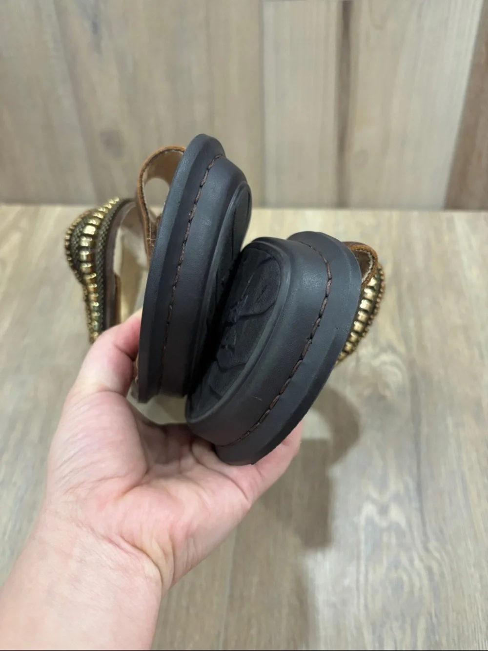 Alegria by PG Lite Verona 882C Beaded Chain Brown Strappy Leather Sandals 39 - Picture 4 of 8